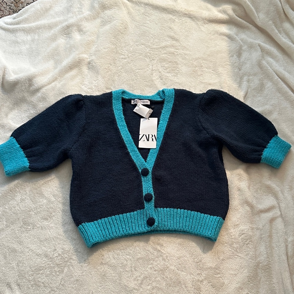 Zara Dark Blue and Turquoise Knit Cardigan